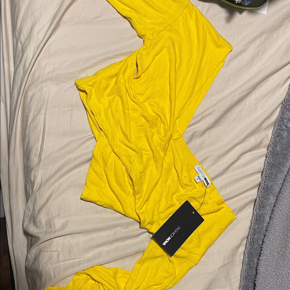 Fashion Nova Vibrant Yellow Cropped Long Sleeve top
